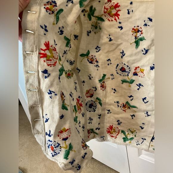 VTG 1960s FLORAL CREWEL EMBROIDERY CREAM LINEN CHILDREN HANDMADE BLOUSE TOP SZ S - Picture 3 of 14